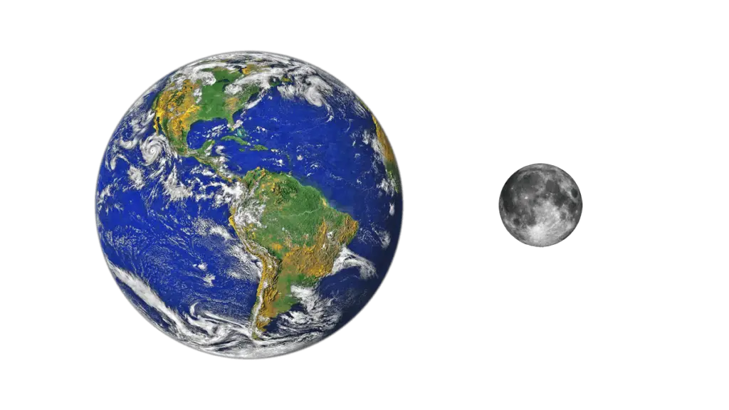 Skalenlig bild på jorden och månen
