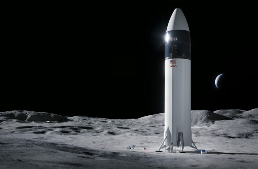 Konceptbild av SpaceX rymdfarkosten Starship Human Landing System (HLS) för Artemis III-uppdraget. Bild: SpaceX